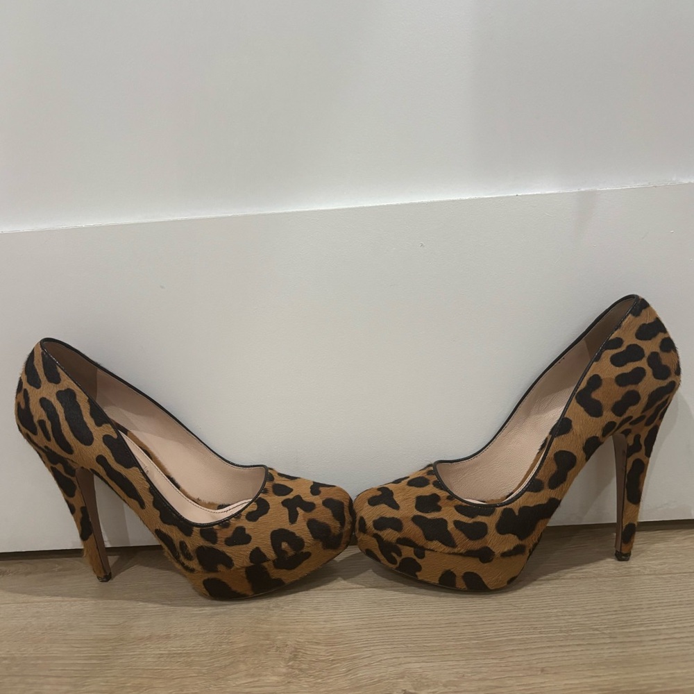 Prada Tan and Black Leopard Print Heels - Picture 2 of 7